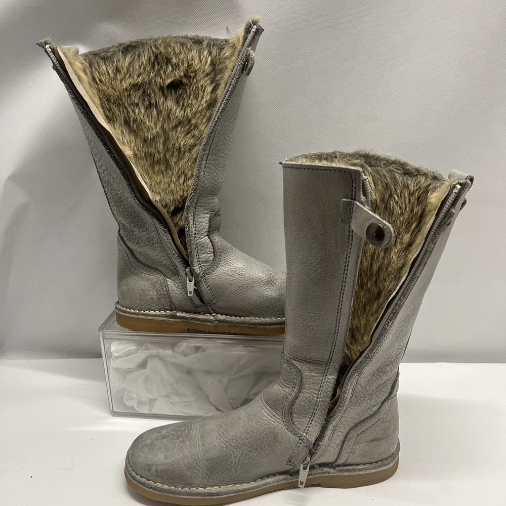 Koel Gray Leather Fur Lined Knee High Boots‎ Girls Size 35EU 4.5US